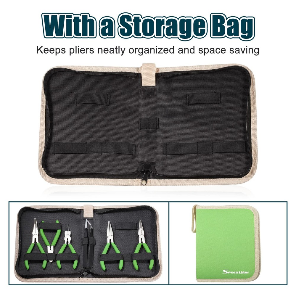 Mini Pliers Set with Case - 5pcs Including Flat, Round, Bent, Diagonal, Long ...