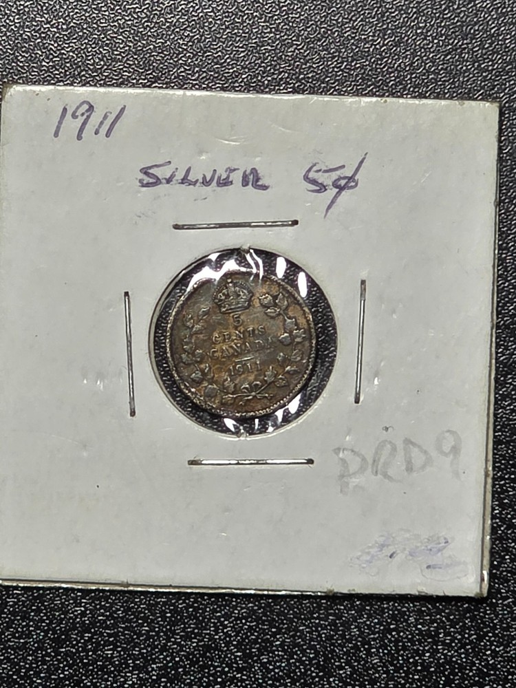 1911 Canada George V Silver 5 Cents #DR9