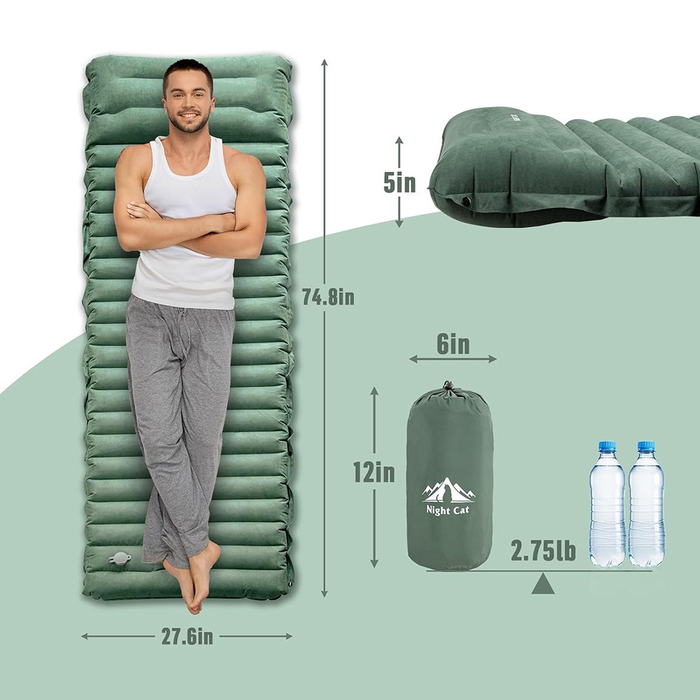 Silent Sleeping Pad for Camping Inflatable 5" Extra-Thick Suede Camping Pad