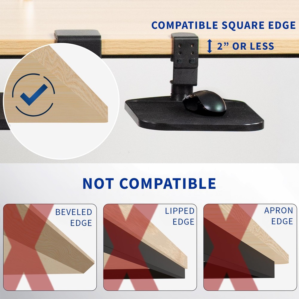 Clamp-on Pad Holder Platform, Adjustable Under Desk 360° Rotating Tray Rest E...