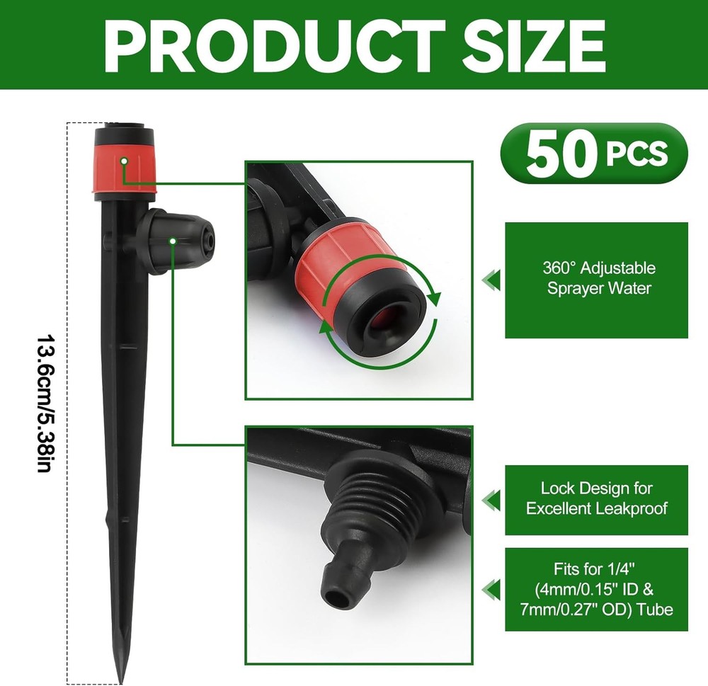 Adjustable Drip Irrigation Emitters 50pk 4/7mm