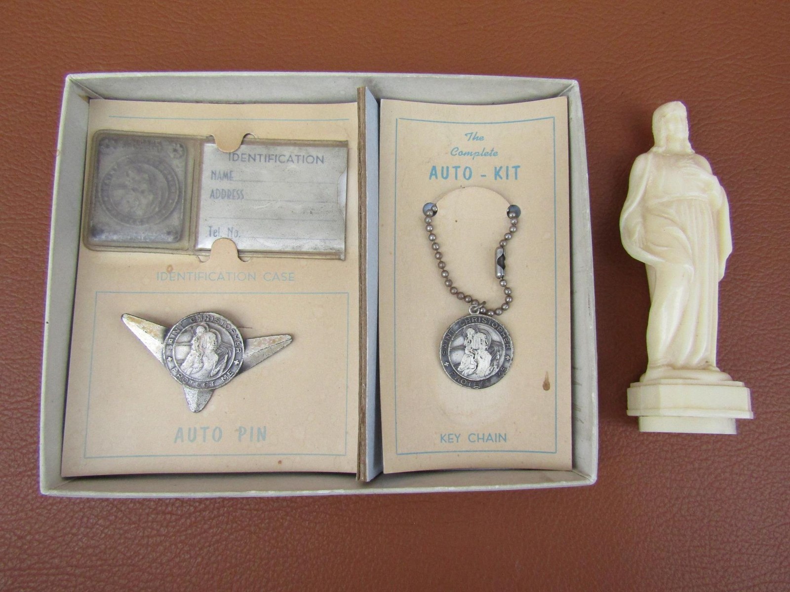 Vintage Orig NOS Dashboard Jesus & St. Christopher ID Auto Kit Chevy Ford Mopar