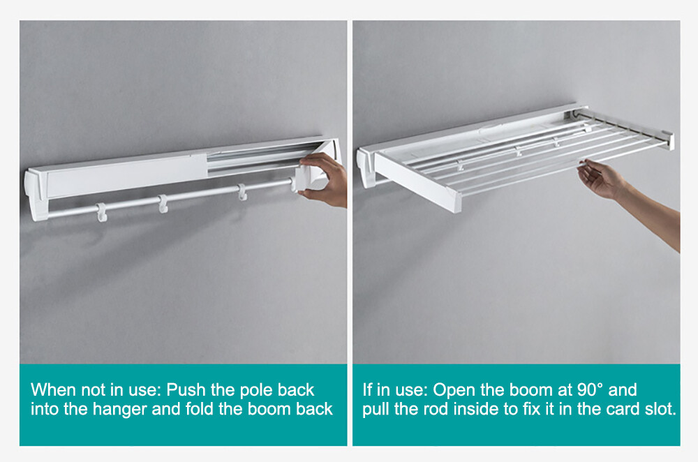 Wall-mounted Laundry Clothes Storage Drying Rack Retractable Dryer Hanger White