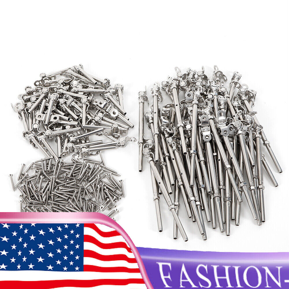 50* 3/16" T316 Stainless Steel Cable Railing Hardware Turnbuckle Tensioner Set