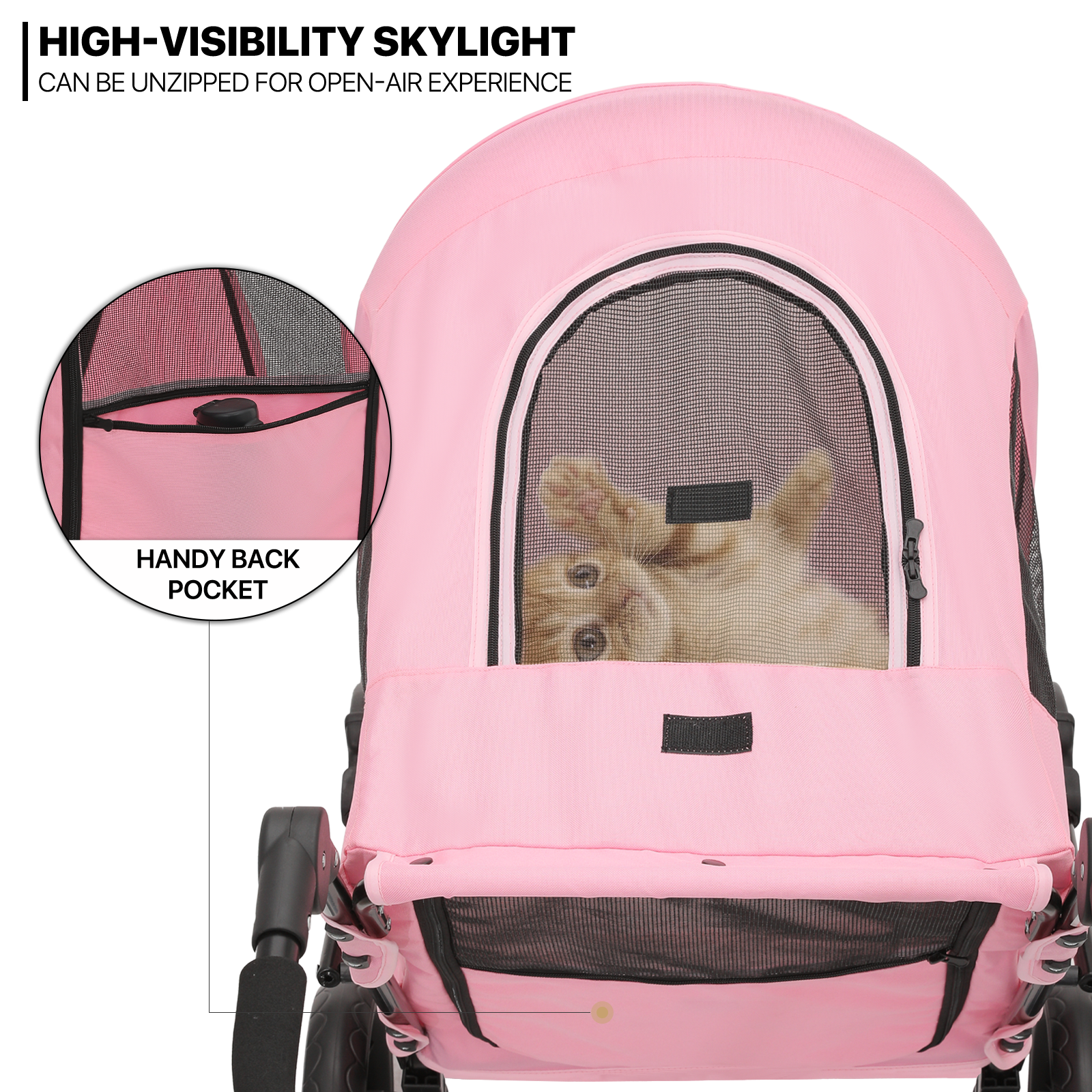Folding 3-Wheel Dog Stroller Breathable Pet Travel Carrier w/Skylight+Wheel Lock