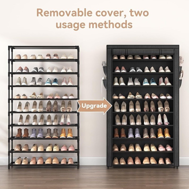 10 Tier Adjustable Shoe Rack Dustproof Organizer Portable Storage Solution New