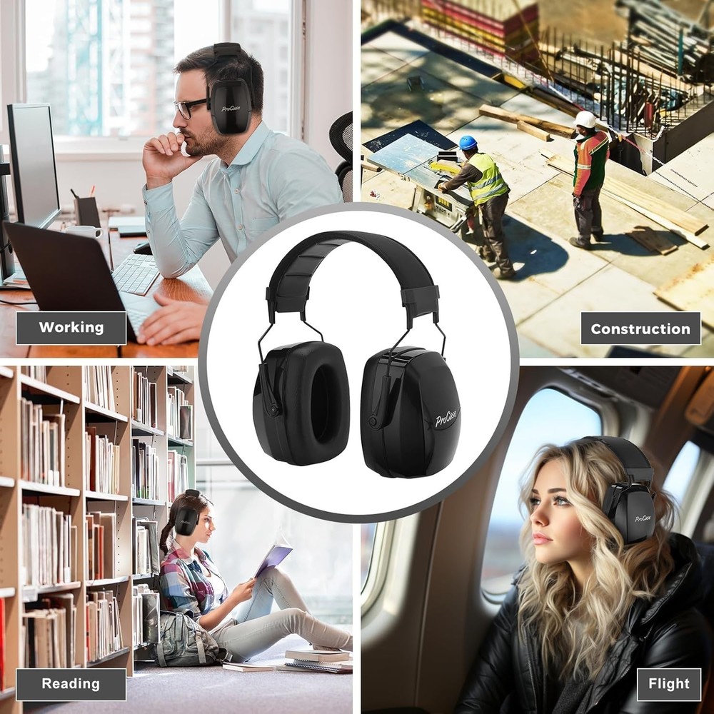 Classic Solid Black Noise Cancelling Ear Muffs - Ultimate Comfort & Protection