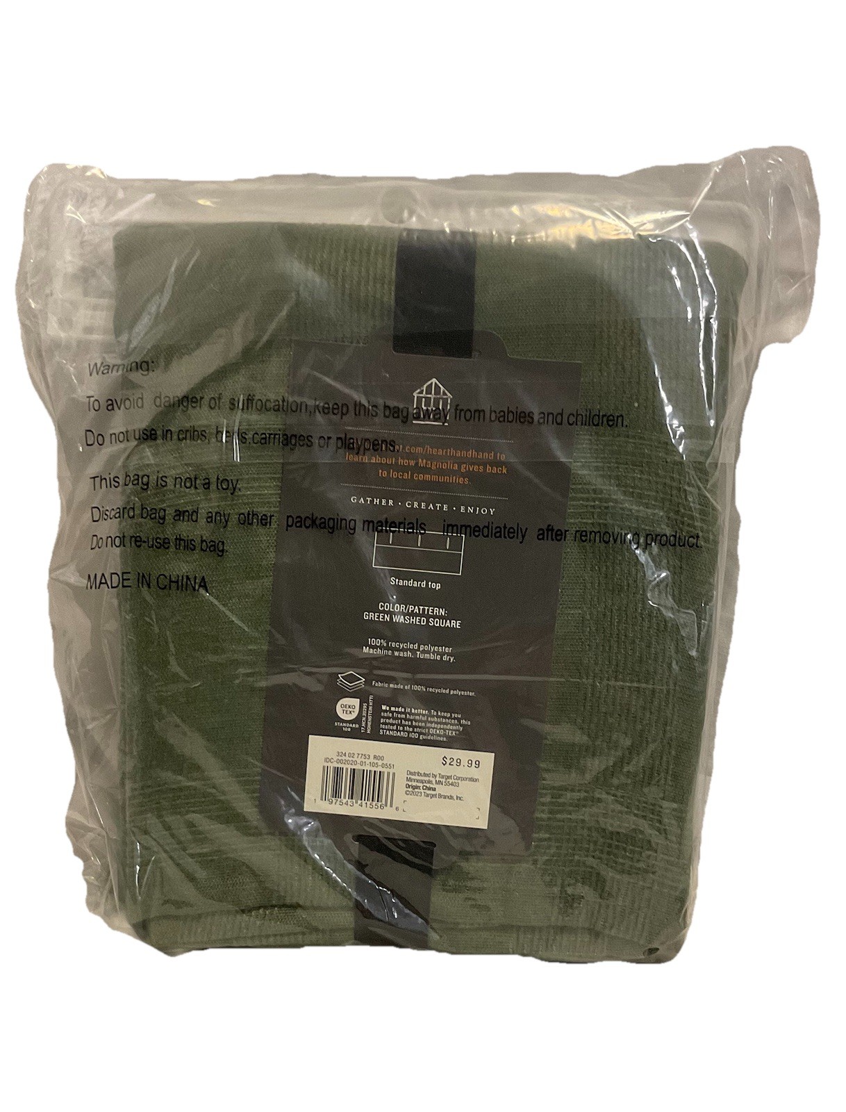 Hearth & Hand W/Magnolia Grid-Like Textured Shower Curtain 72x72", Green