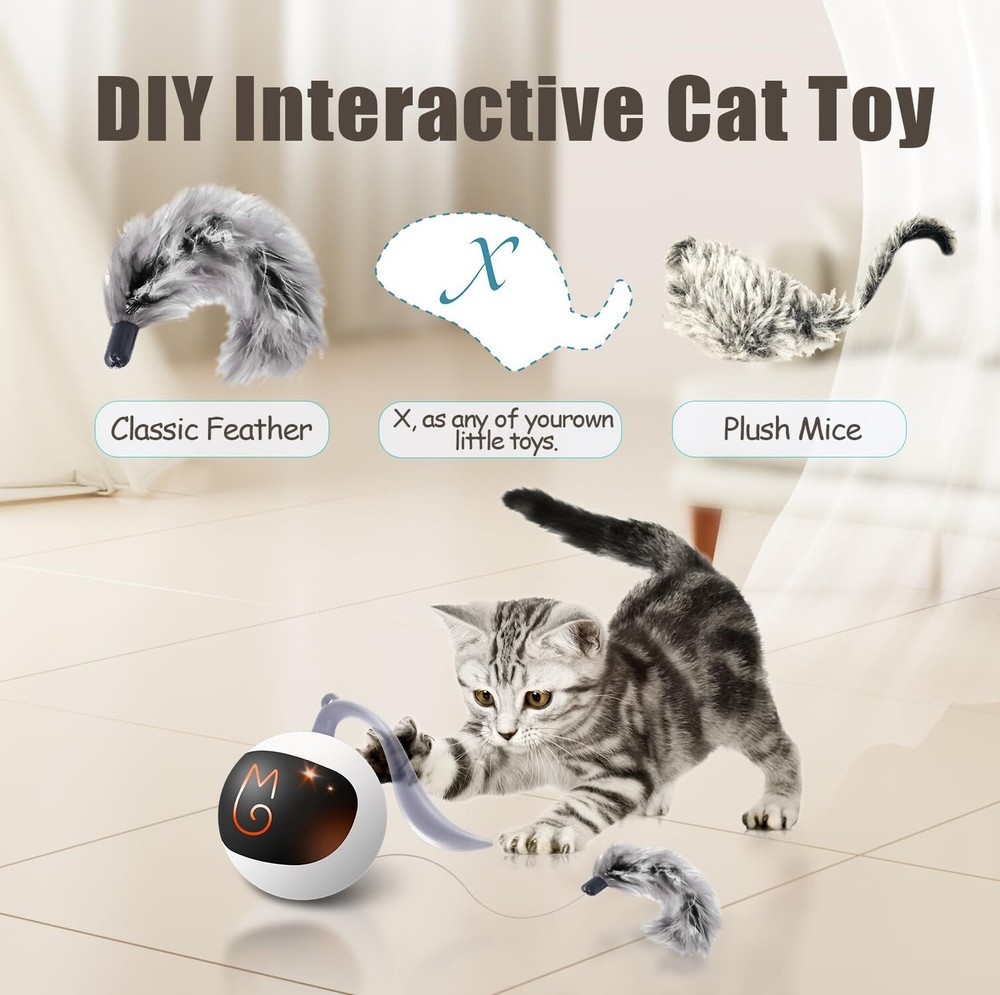 Migipaws Interactive Cat Ball Toy Set, Fun Tracker, Automatic Rolling Chase B...
