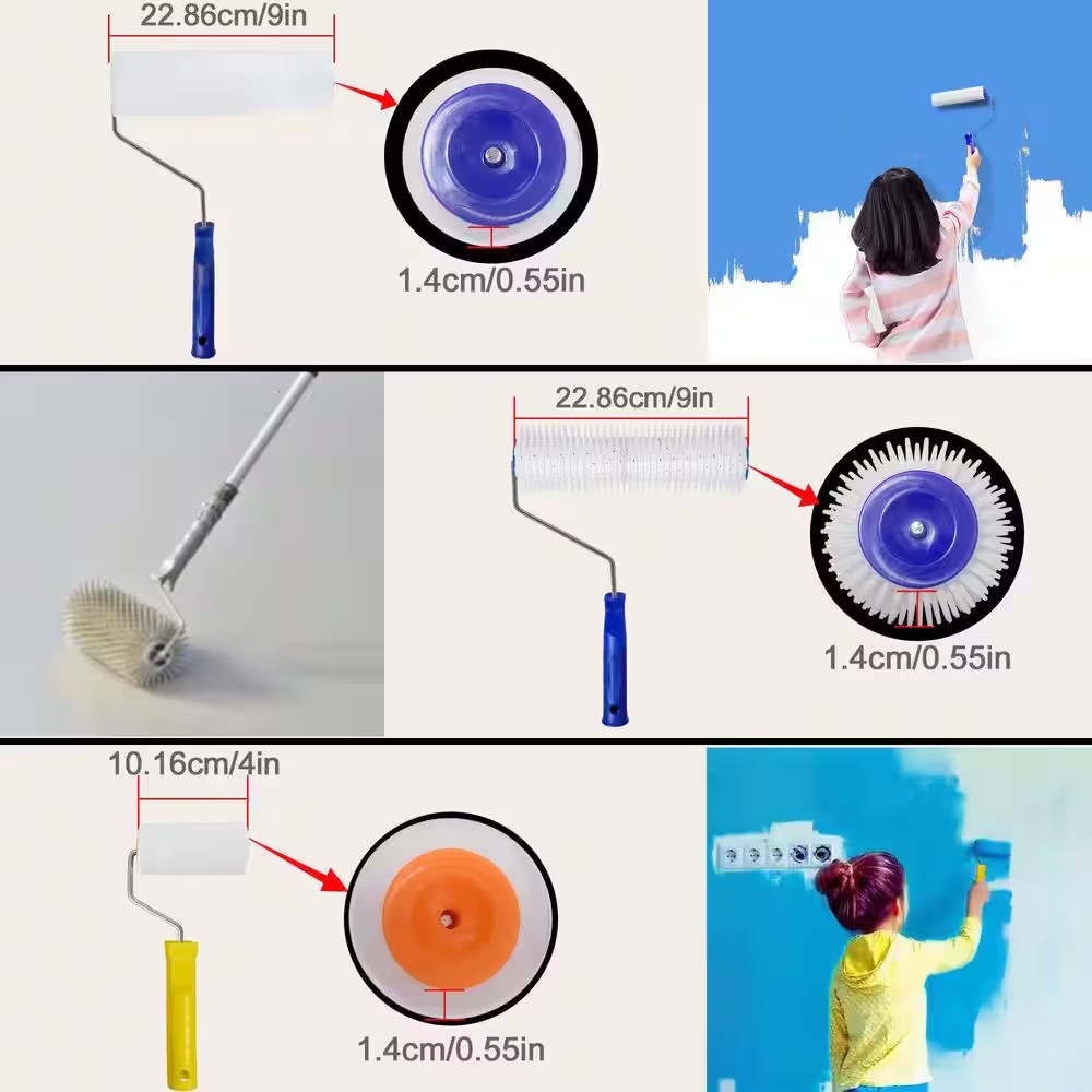 Multi-Color Self-Leveling Floor Tool Kit with Rake, Spike Rollers, Paint Roller,