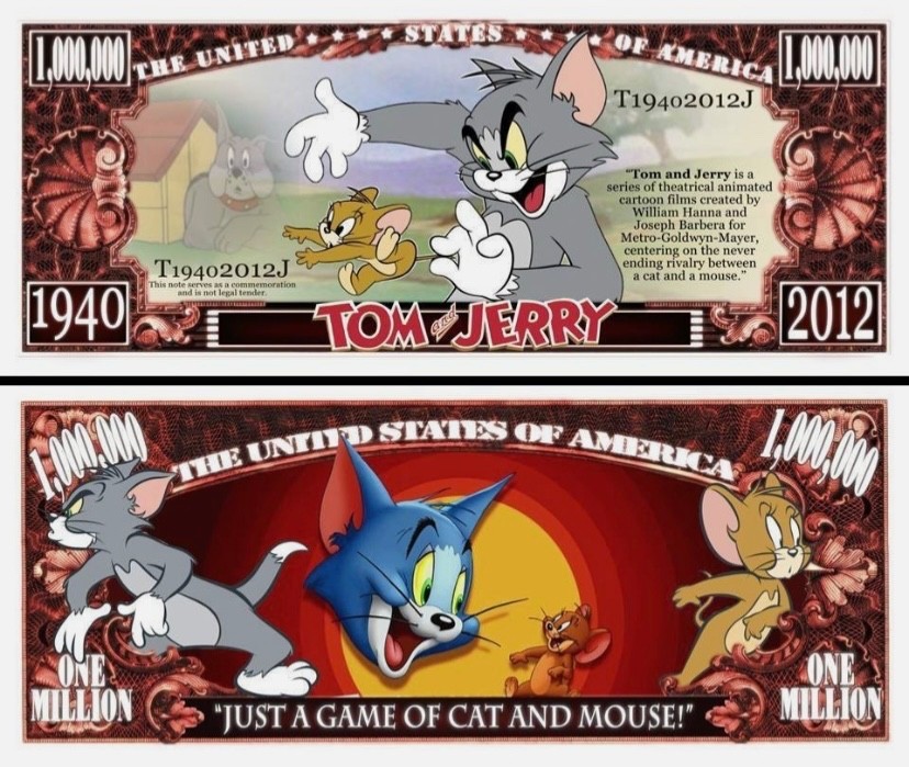 Pack of 25 Tom and Jerry 1 Million Dollar Bills Collectible Novelty Money