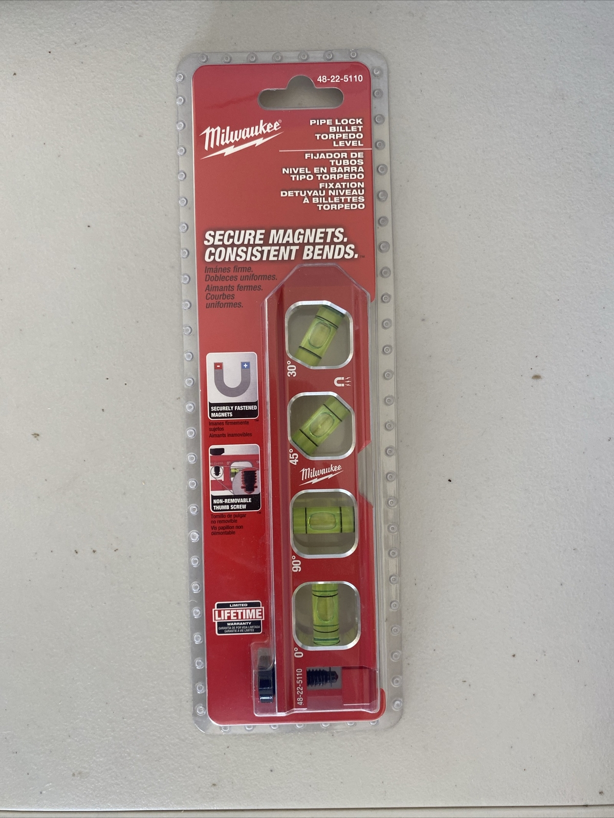 Milwaukee 48-22-5110 6.5" Impact Resistant Pipe Lock Billet Torpedo Level