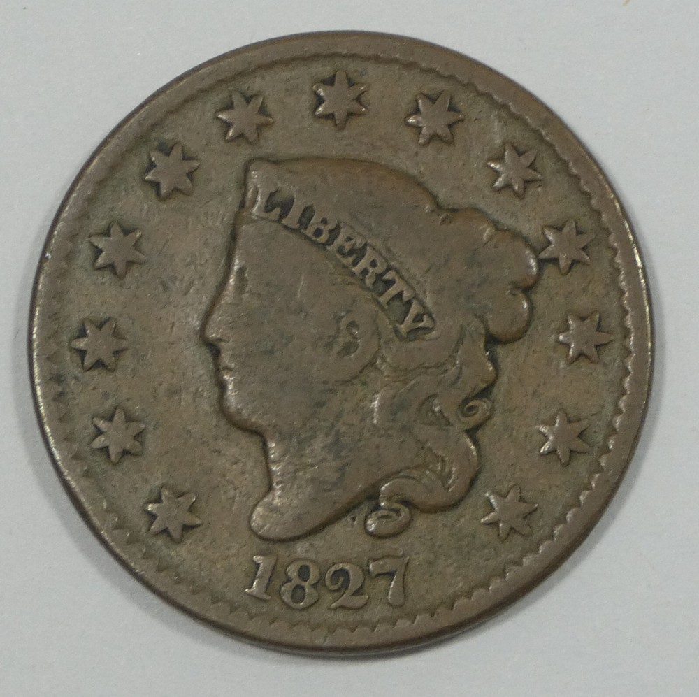 1827 Coronet Head Large Cent GOOD 1-Cent