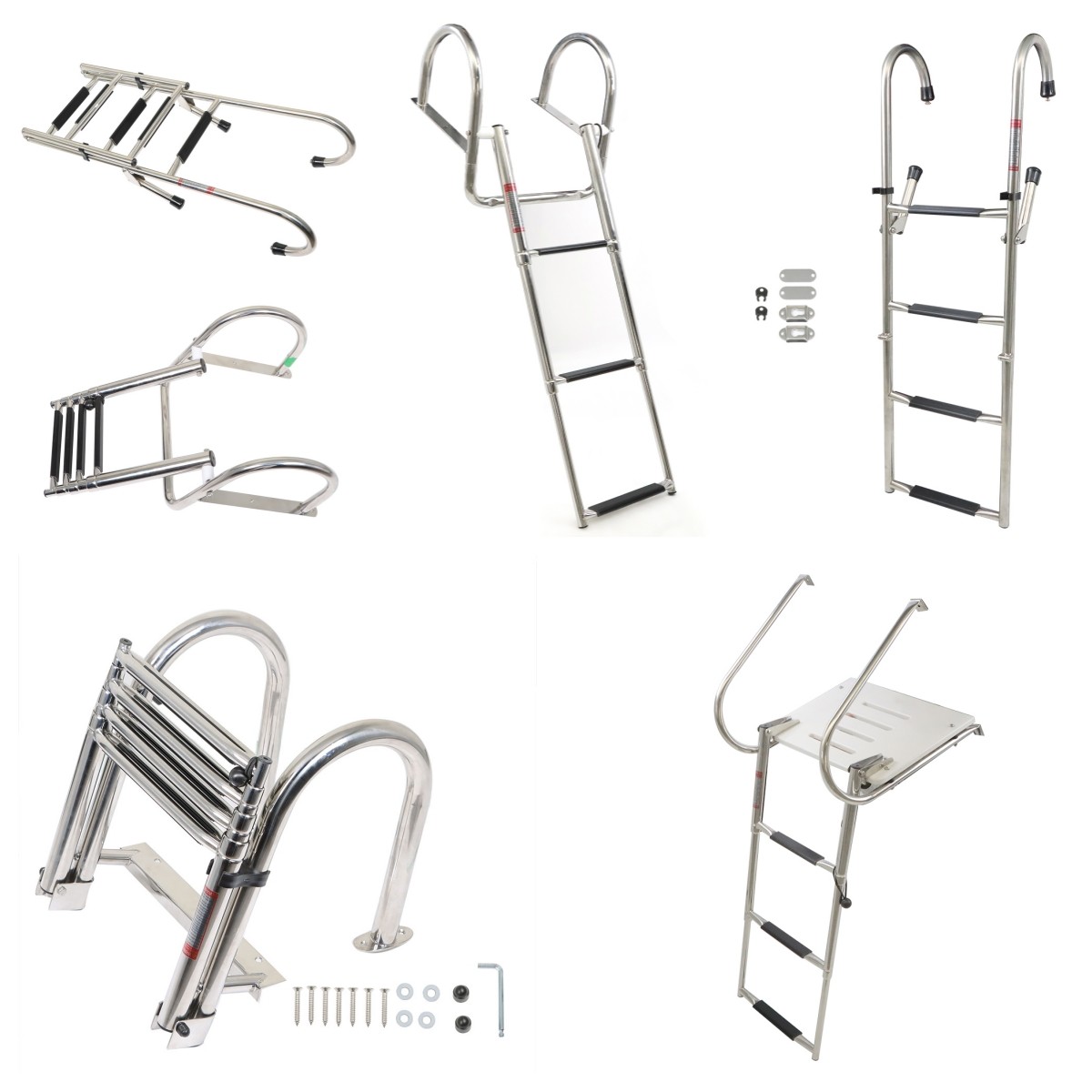 Boat Ladder Stainless Steel Telescoping Foldable Marine Ladder 2-3-4-5 Steps