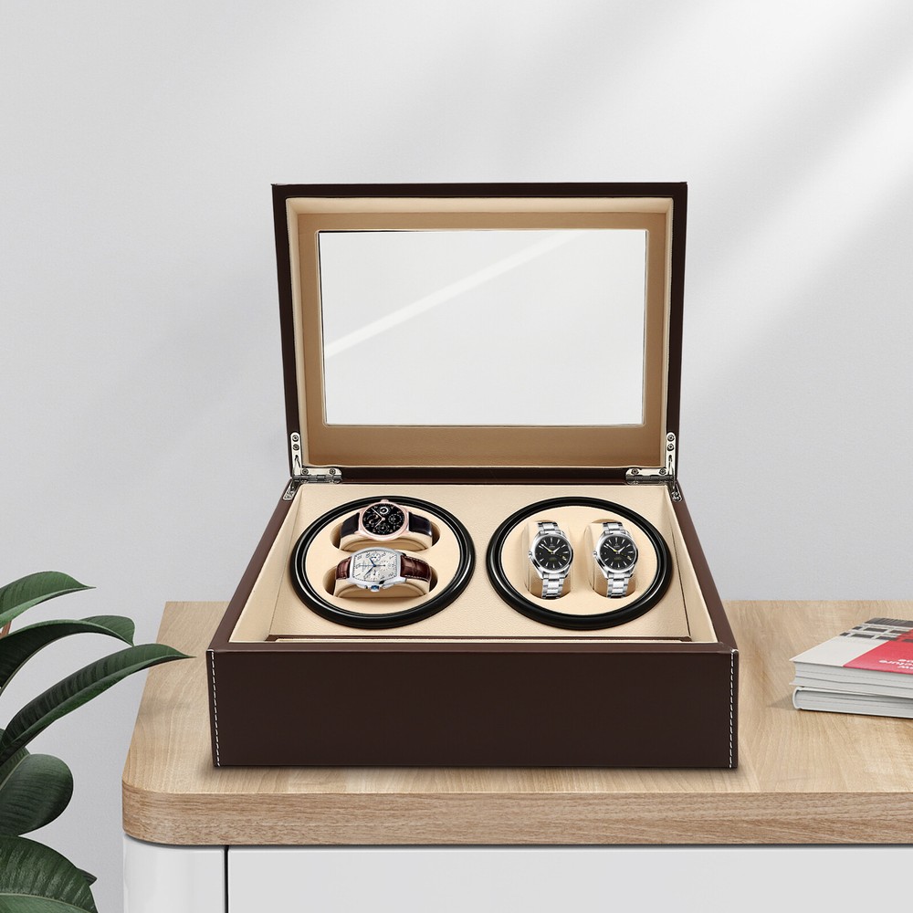 4+6 Automatic Watch Box Automatic Rotation Watch Display Storage Box Cage Brown