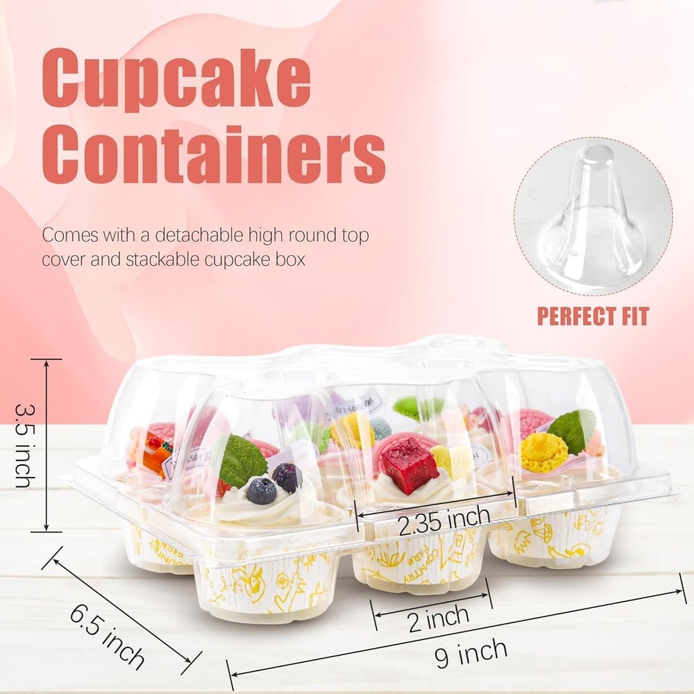 NPLUX 6 Count Cupcake Containers 45 Pack Cupcake Holders Clear Plastic Stacka...