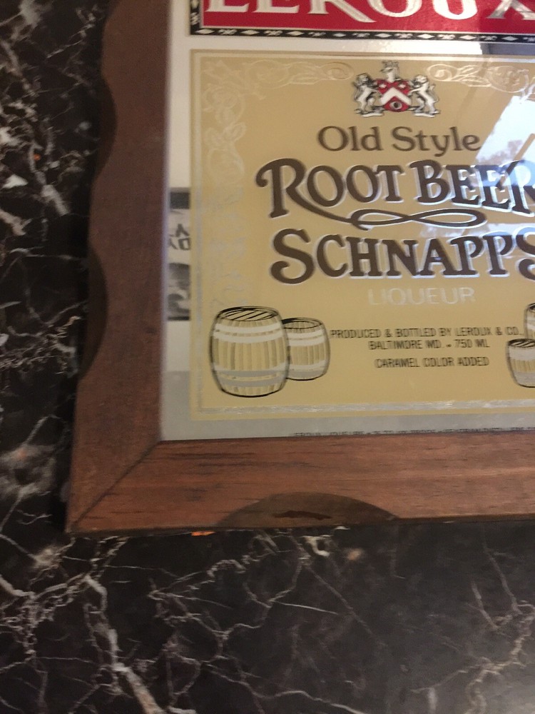 LEROUX " OLD STYLE ROOTBEER SCHNAPPS " FRAMED MIRROR - NICE !!