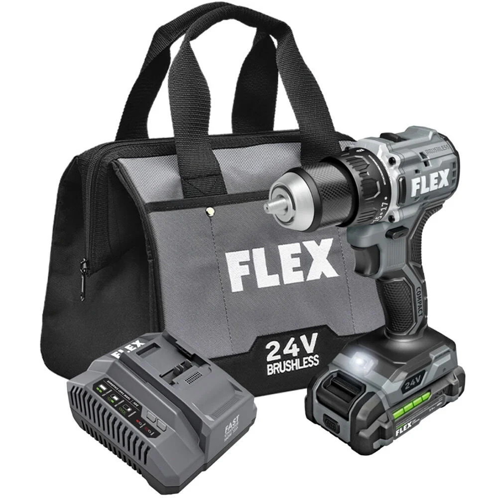 Flex 24V Cordless 1/2 Inch 2 Speed Compact Drill Driver Kit
