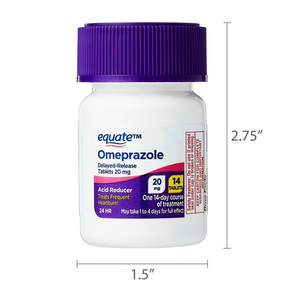 Equate Omeprazole Delayed-Release Acid Reducer Tablets, 20 mg, 28 Count - Pack 2