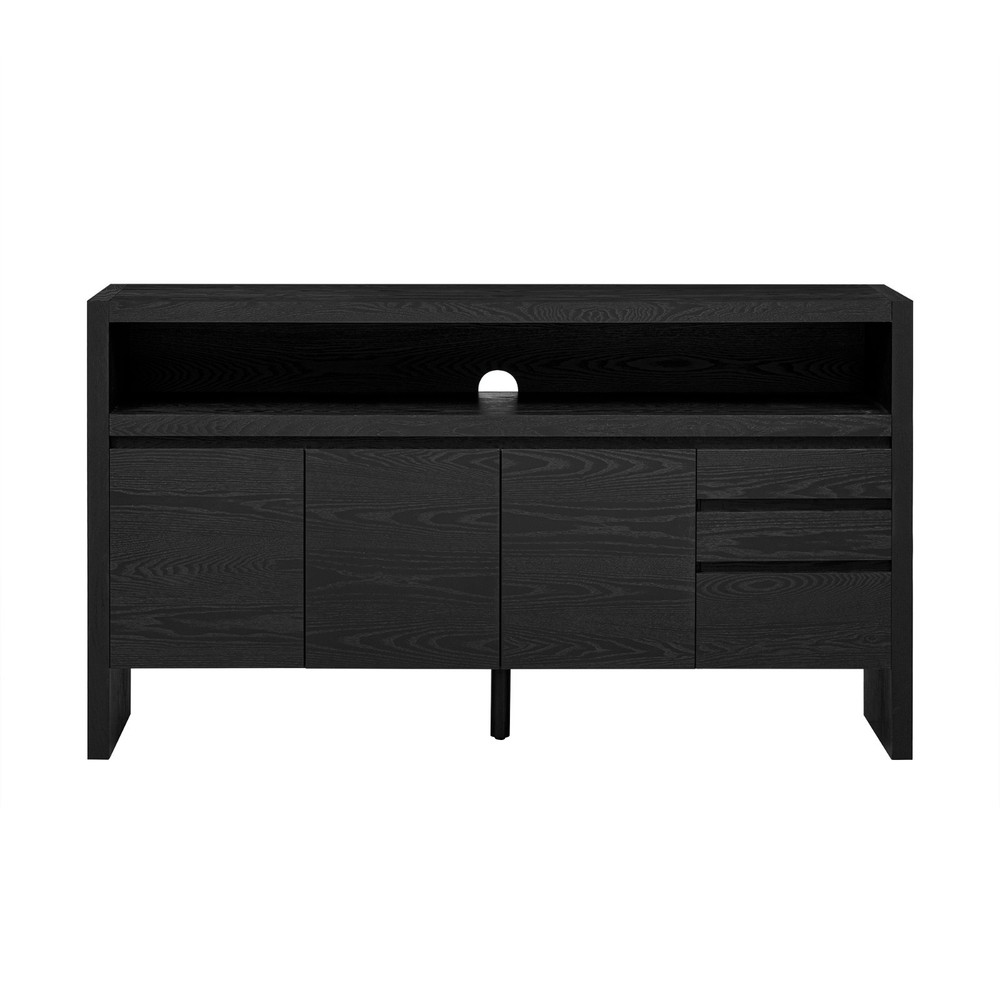 60" Modern Solid Ash Veneer Sideboard (3 Doors+3 Drawers, Semi-Open Shelf