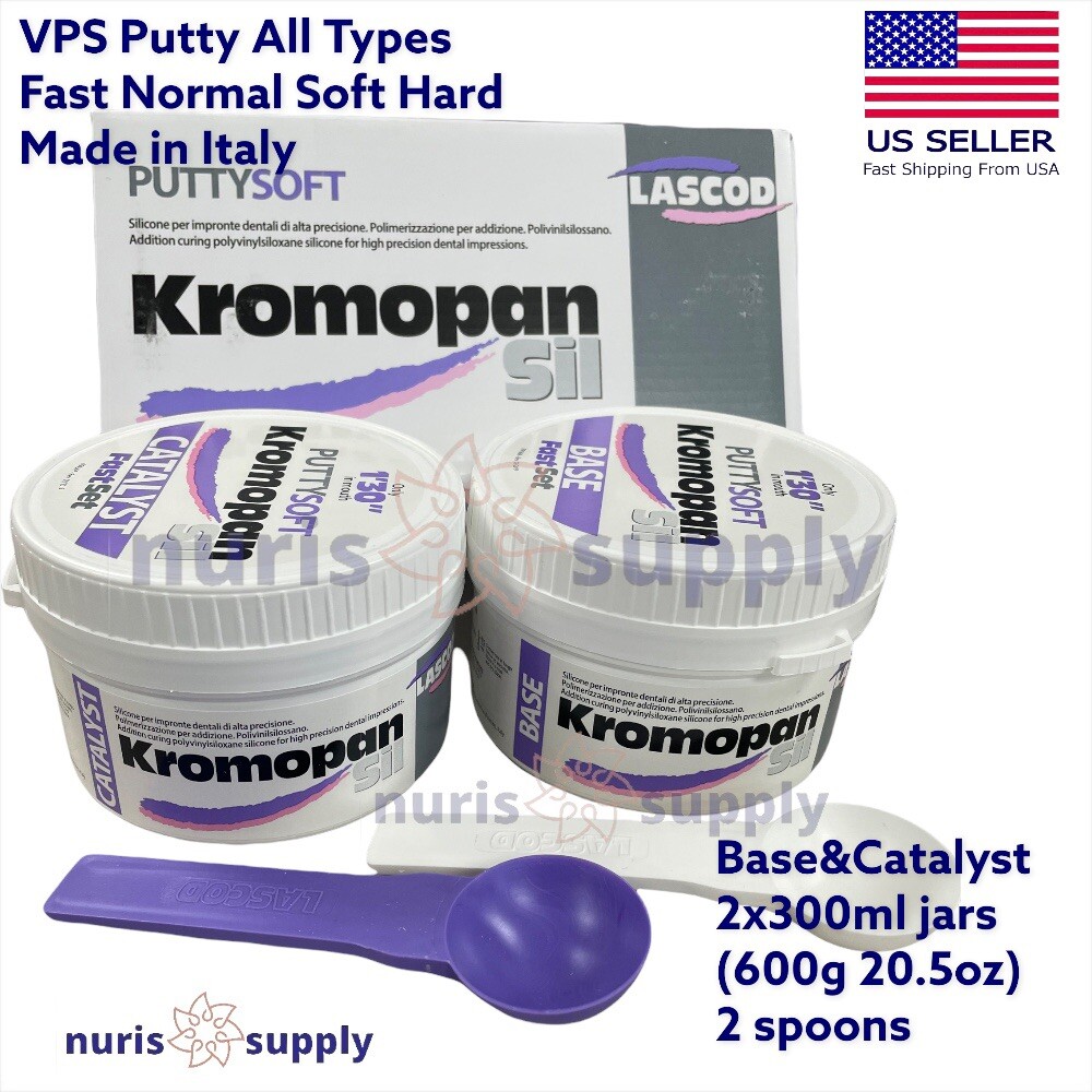 KromopanSil Dental VPS Putty Impression Material 2x300 ml Soft Hard Fast Normal