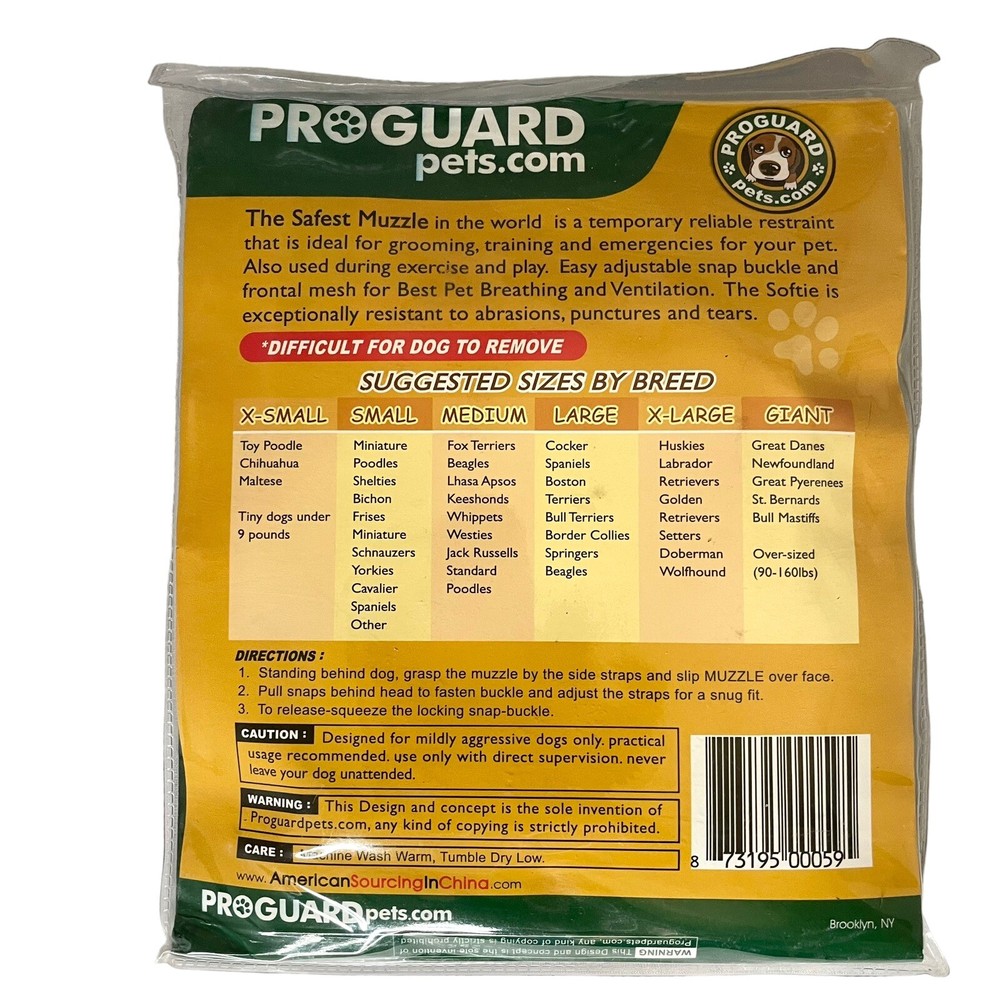 Softie Dog Muzzle Large ProGuard Light Weight Snap Buckle Adjustable Strap Green