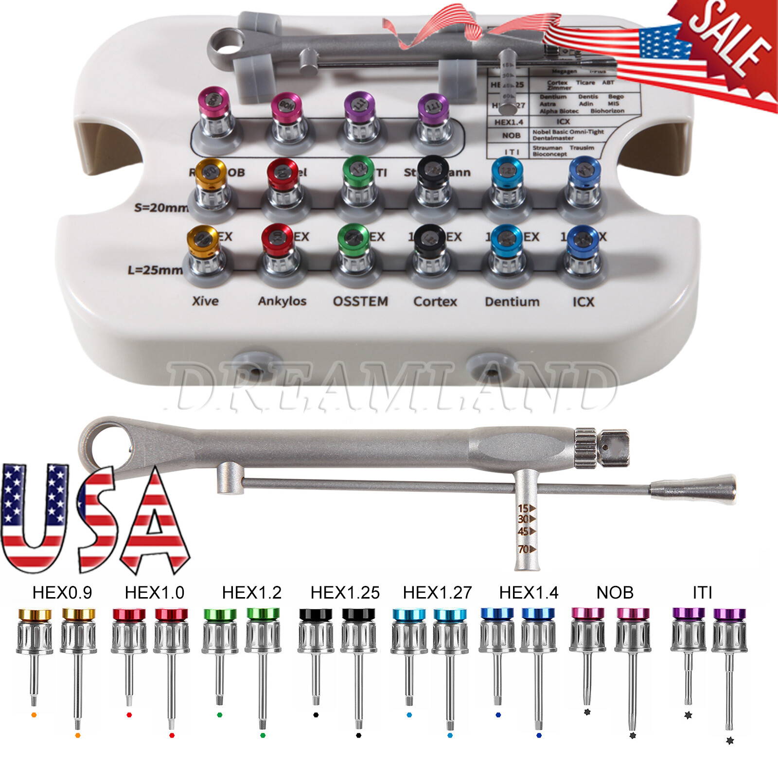 Dental Universal Implant Prosthetic Kit Torque Wrench Screw Drivers Remover USA