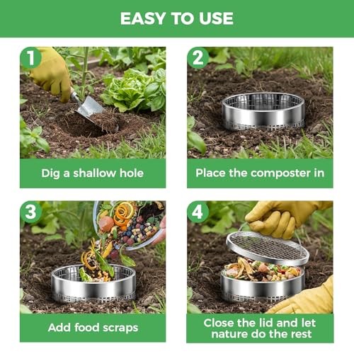 2 Pack Worm Composter Worm Bin, Stainless Steel Inground Compost Bin with