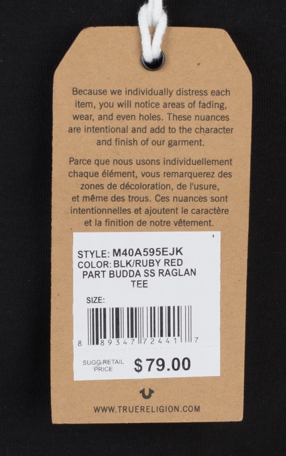 $79 TRUE RELIGION Black Red PART BUDDHA Short Sleeve Designer Raglan T-shirt NWT