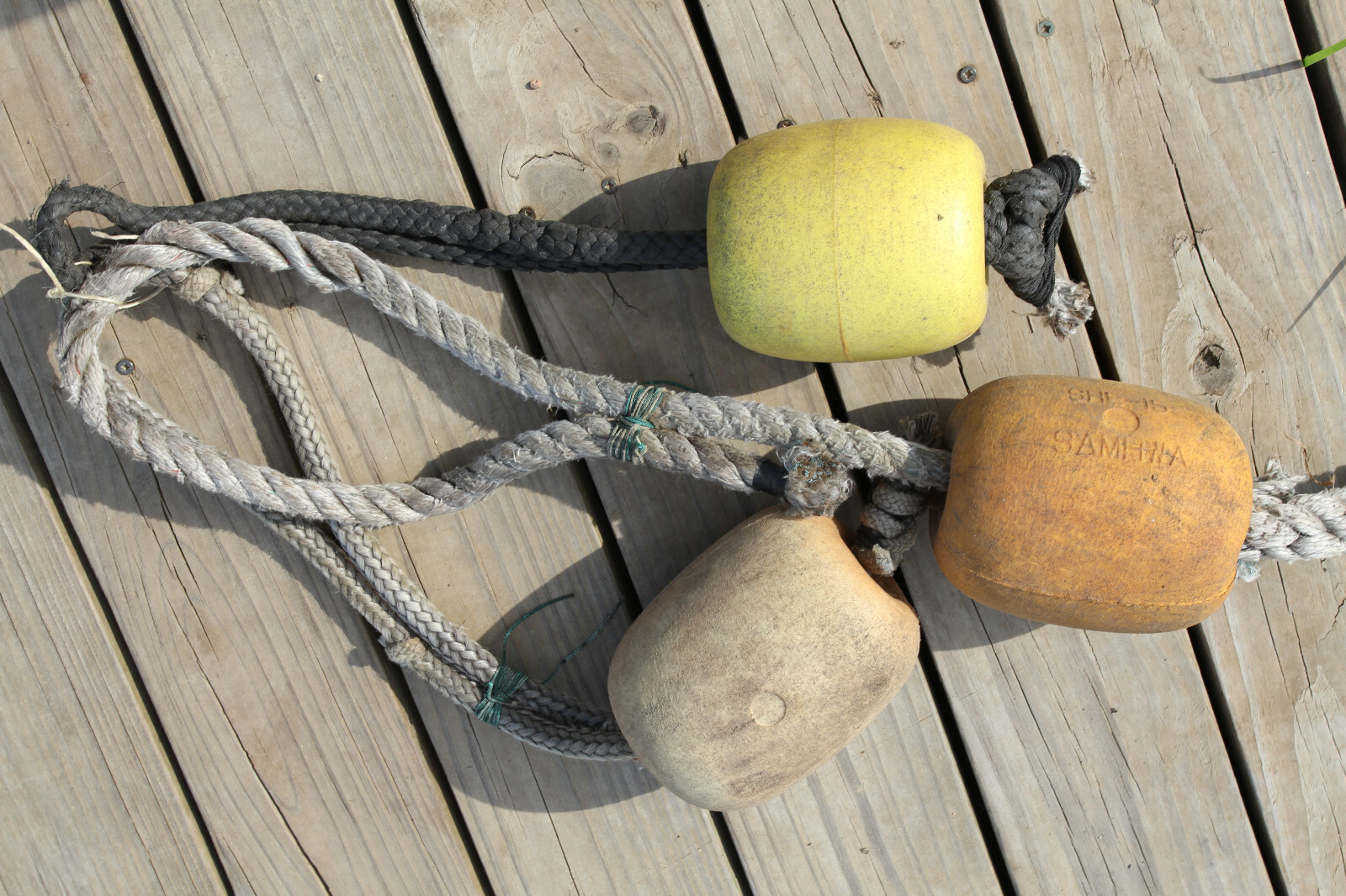 BOUYS ON A ROPE, Costal Wall Decor, 3 Single Floats, Boaters Decor, LTS - 22