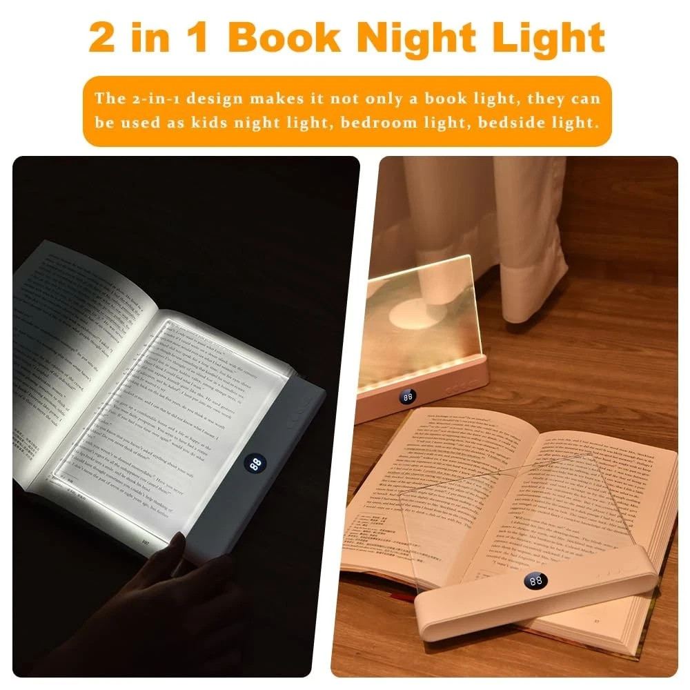 Book Light USB Rechargeable Clear LED Eye Caring Study Kindle with 3 Color Timer