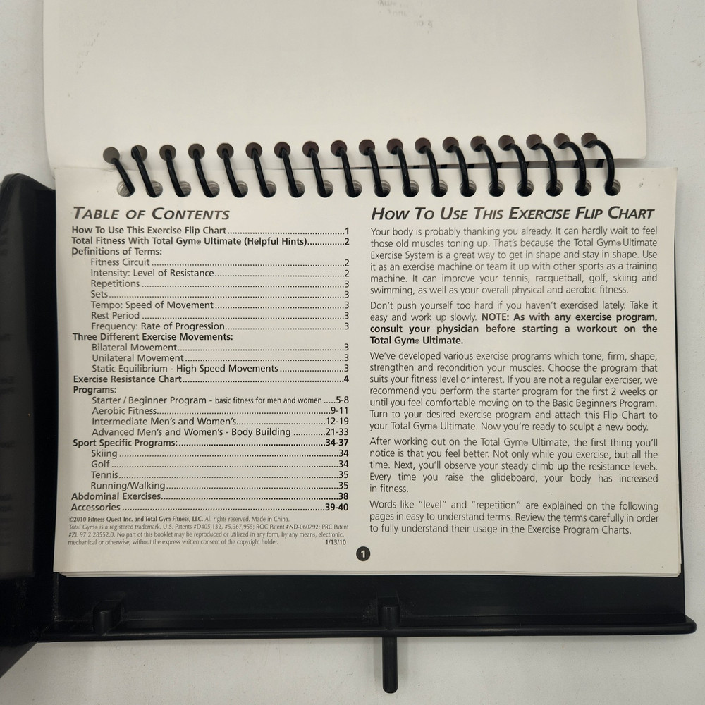 Total Gym Ultimate Exercise Flip Chart Exercise Book Tower Mount Bottle Holder