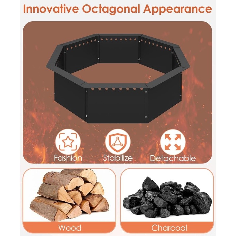 Smokeless Fire Pit Ring 32''Outer 28'' Inner Diameter Solid Steel Firepit Liner