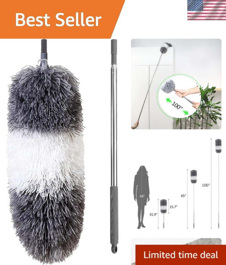 Microfiber Feather Duster with Extendable Pole and Bendable Head, 100" Telesc...