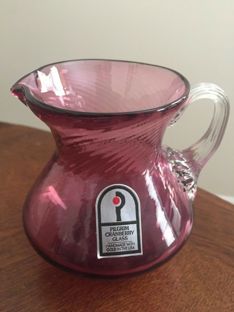 Pilgrim Cranberry Glass Pitcher with Label Small