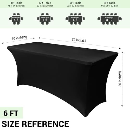 Spandex Table Cover 6ft Fitted Tablecloth 72" x 30" (Rectangular) Black