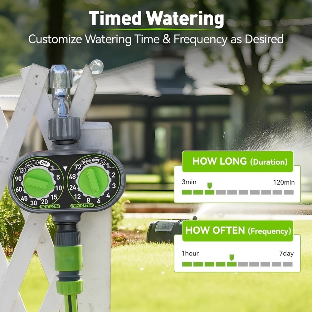 Automatic 2 Dial Programmable Hose Sprinkler Timer, Weatherproof Outdoor Water