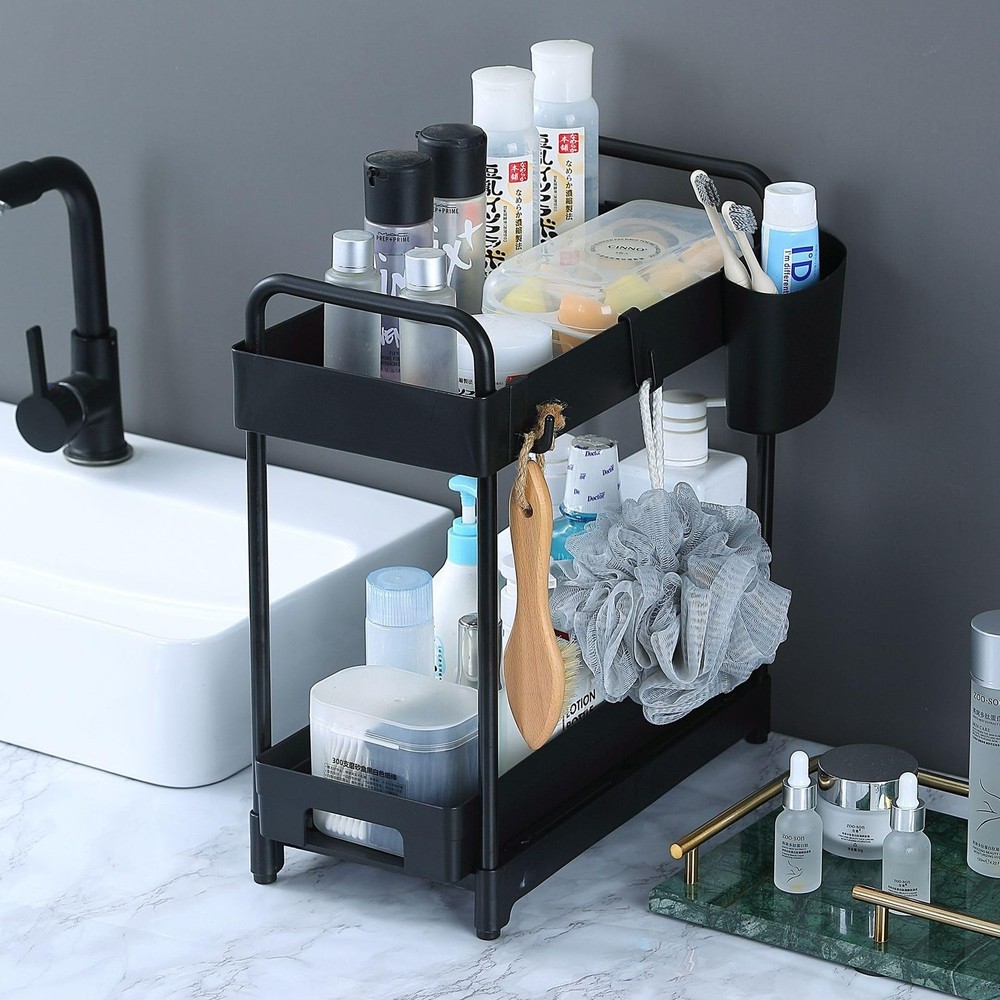 2 Pack Double-Layer Under Sink Organizer for Efficiently Utilizing Space, Hig...