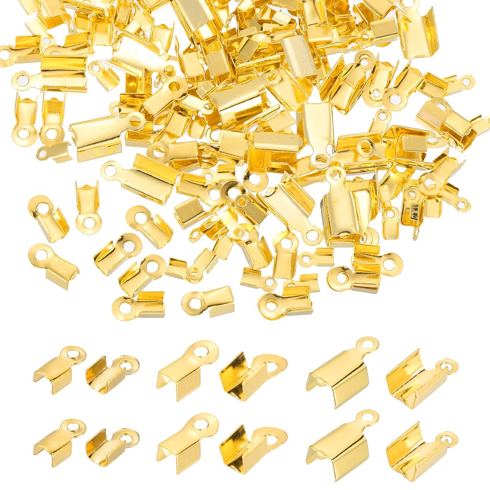 600Pcs Fold Over Cord Ends Iron Fold Over Crimp Caps Gold