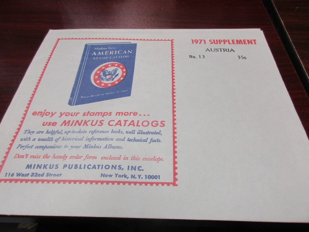 "MINKUS" 1971  SUPPLEMENT AUSTRIA  #13  W/FREE SHIPPING!!!