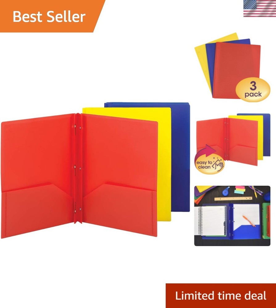 3 Count Polypropylene Two-Pocket Folder Set - Stylish & Water-Resistant Design