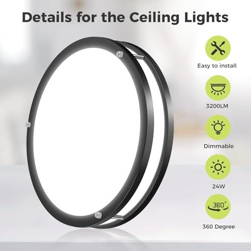 2 Pack Flush Mount Ceiling Light Fixture, Dimmable & 5CCT 13inch-2Packs Black