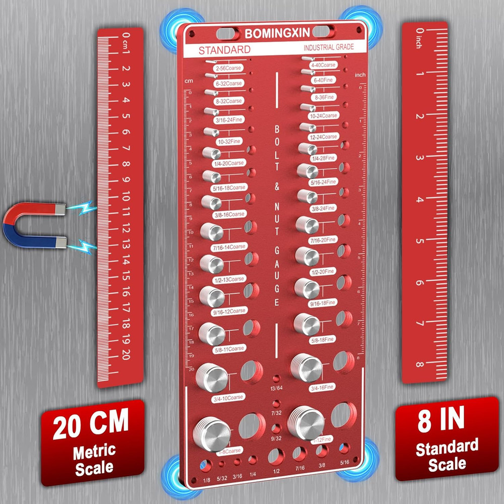 Upgrade 78 Nut and Bolt Thread Checker with Magnetic Base, Rustproof Screw Size