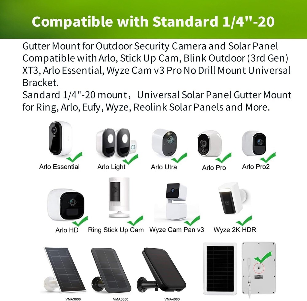Universal Gutter Mount for Solar Panels&Security Cameras forRing,Arlo,Eufy,Wyze