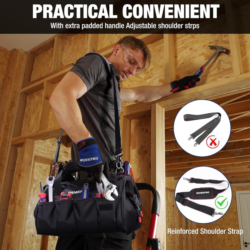 14-Inch Multi-Pocket Tool Organizer with Adjustable Strap - Durable Black Design