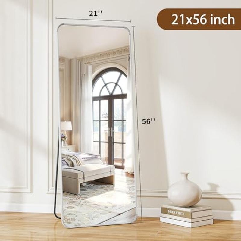 Silver Full Length Mirror, 56"x21" Rounded Corner