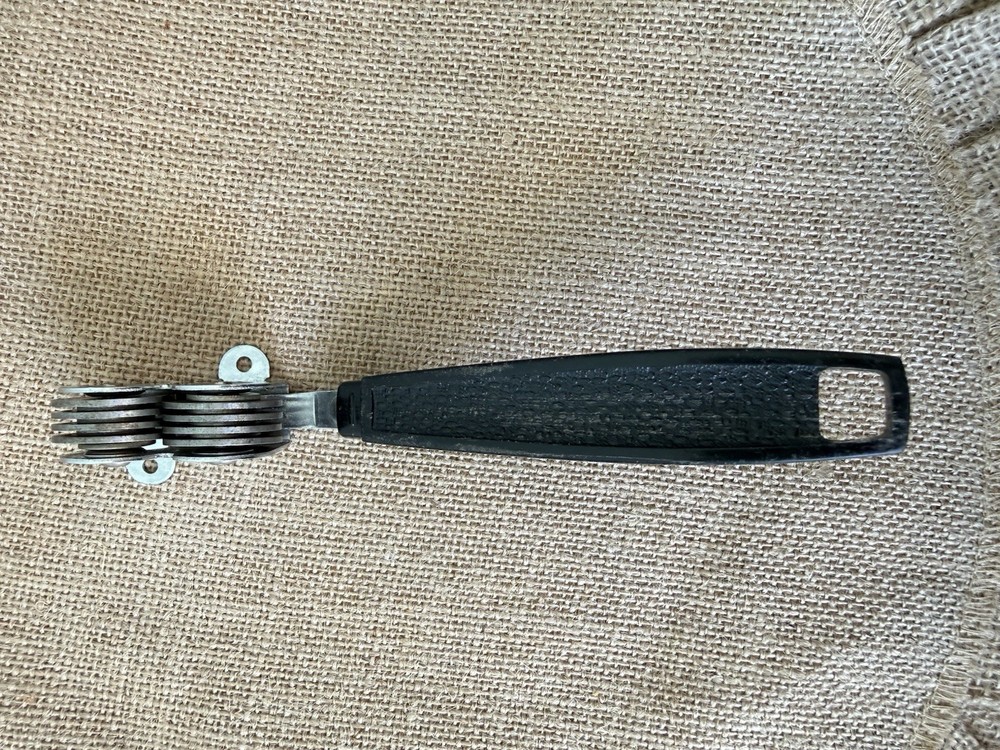 Ecko Vintage Pull Through Chromium Plated Knife Sharpener with Black Handle-EUC