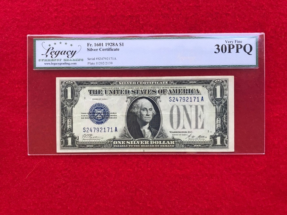 FR-1601 1928 A Series $1 Silver Certificate *Legacy 30 PPQ Very Fine* Solid Note