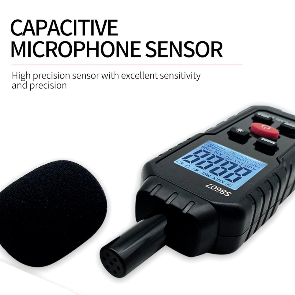 30-130dB Digital Noise Meter Decibel Reader with Over Under Range Indication