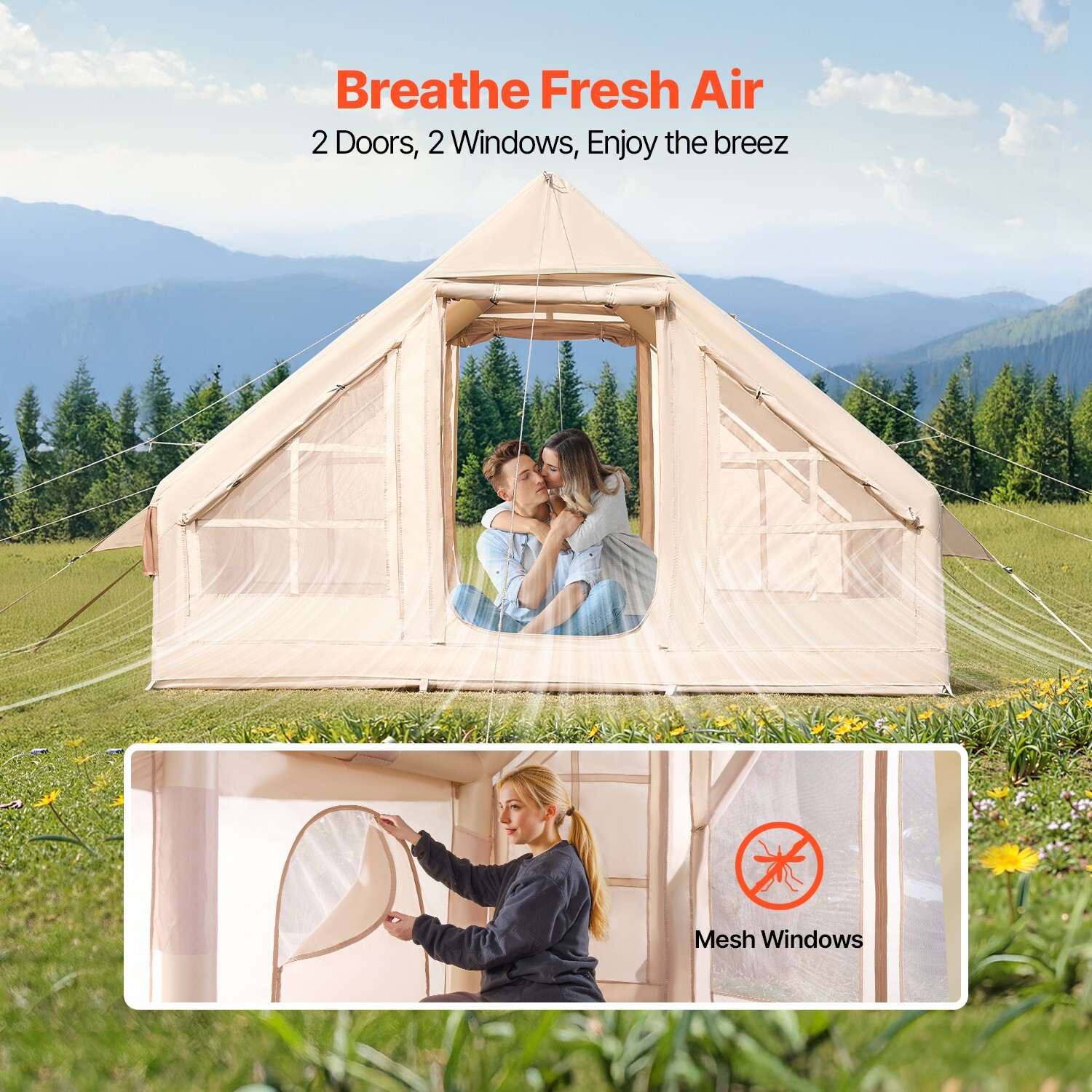 Inflatable Tents for 3-12 Person Camping Tent Blow Up Tent w/ Pump & Stove Jack